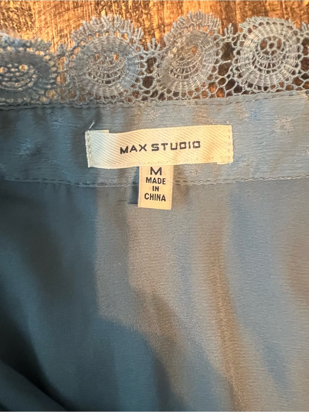 Max Studio Sage Blue Tiered Maxi Dress with Lace Accents - Picture 9 of 11